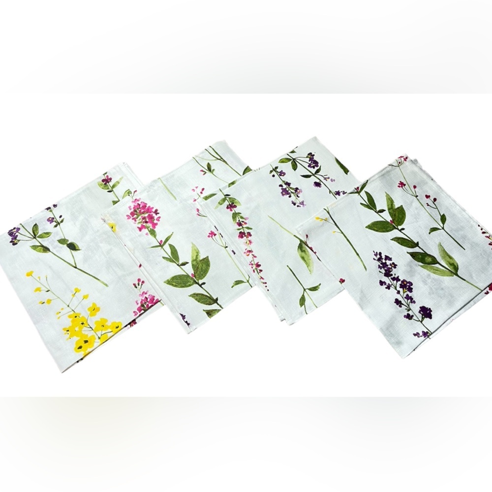 Saro Lifestyle 20” Square floral 100% Linen Napkins Botanical Theme Set of 4 NIB